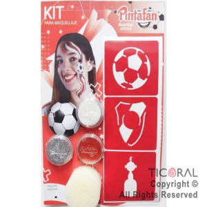 KIT MAQUILLAJE ARTISTICO RIVER ROJO BLANCO Y GLITTER PLATA ( 6 GR)+STENCIL+ESPONJA